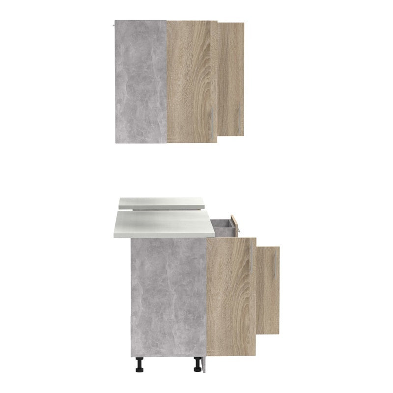 Кухненски шкаф Festa меламин в цвят сонома и работна маса в светло сив цвят 160x60x85см