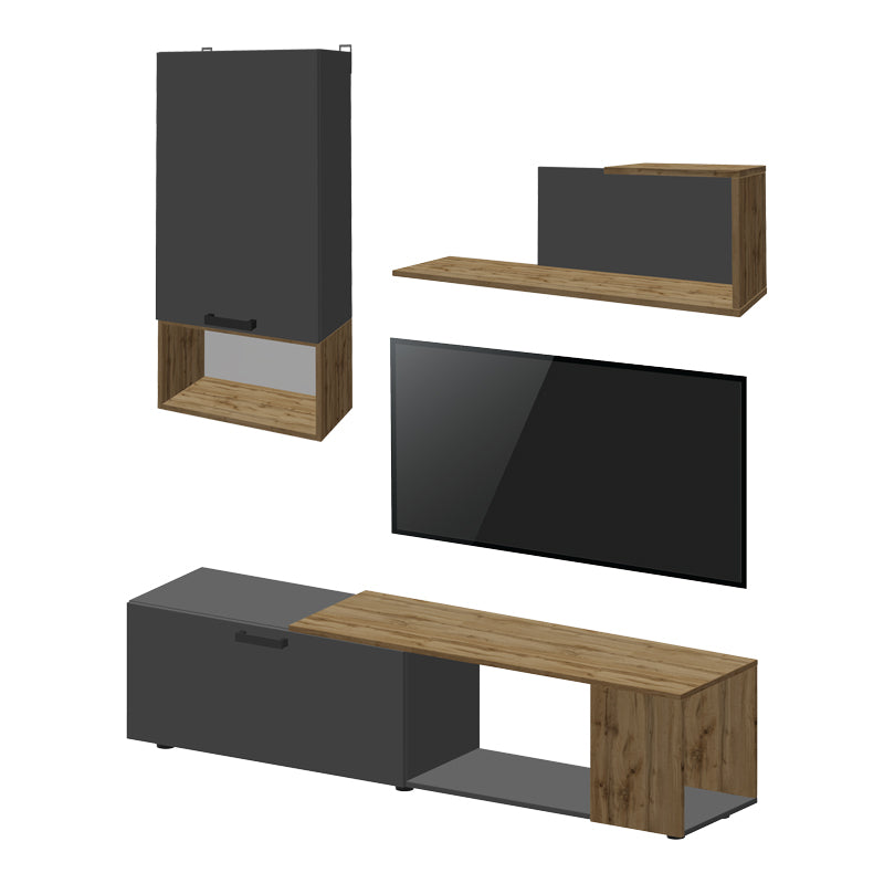 Комплект рафтове за хол Poelfy цвят тъмносив-дъб 170x37.5x42см