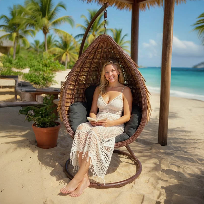 Градинска  люлка Varur с кафява метална основа - полиратан в кафяво-черен цвят 120x105x195см