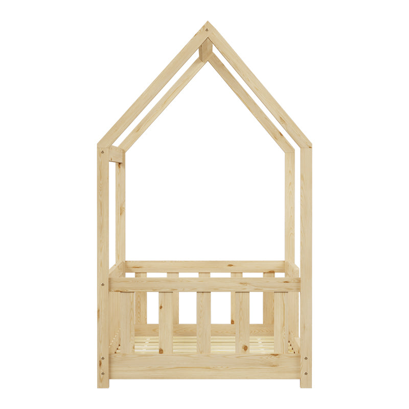 Детско легло Bambie с парапет Montessori тип борово дърво в естествен нюанс 70x140см