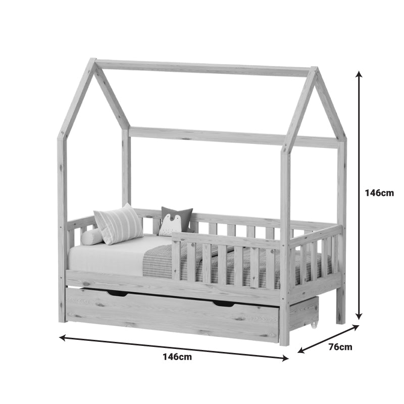 Детско легло Bendina в стил Монтесори с чекмедже борова дървесина в естествен нюанс 70x140см