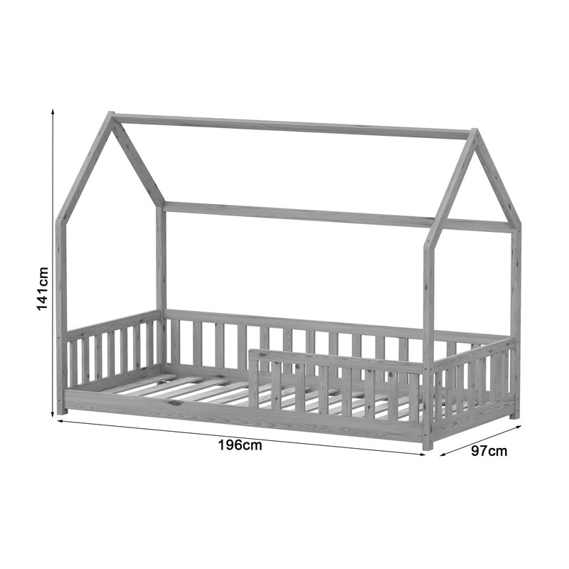 Детско легло Callan в стил Монтесори с релси борово дърво в бял цвят 90x190см