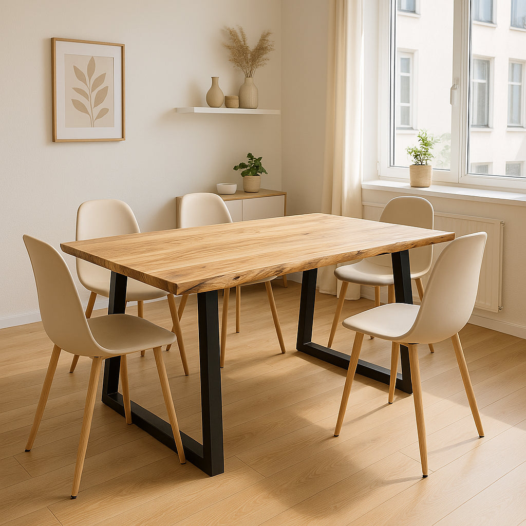 Маса Miles Slim масивно акациево дърво 2,5 см в естествен нюанс с черни метални крака 140x80x76 см