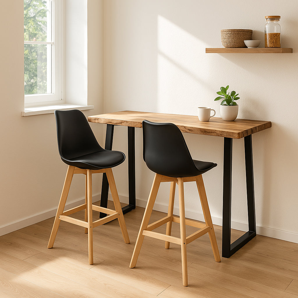 Бар маса Miles акациево дърво масив 3.7-4см в естествен нюанс с черни метални крака 120x53x97cm