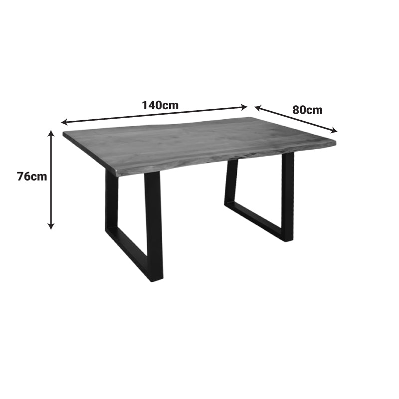 Miles table solid acacia wood thickness 3.7-4cm in walnut shade with black metal legs 140x80x76cm