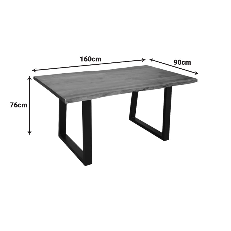 Miles table solid acacia wood thickness 3.7-4cm in walnut color with black metal legs 160x90x76cm