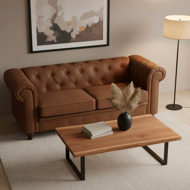 Холна маса miles от масивна акациева дървесина с дебелина 3.7-4 см в цвят орех с черни метални крака 115x60x45 см