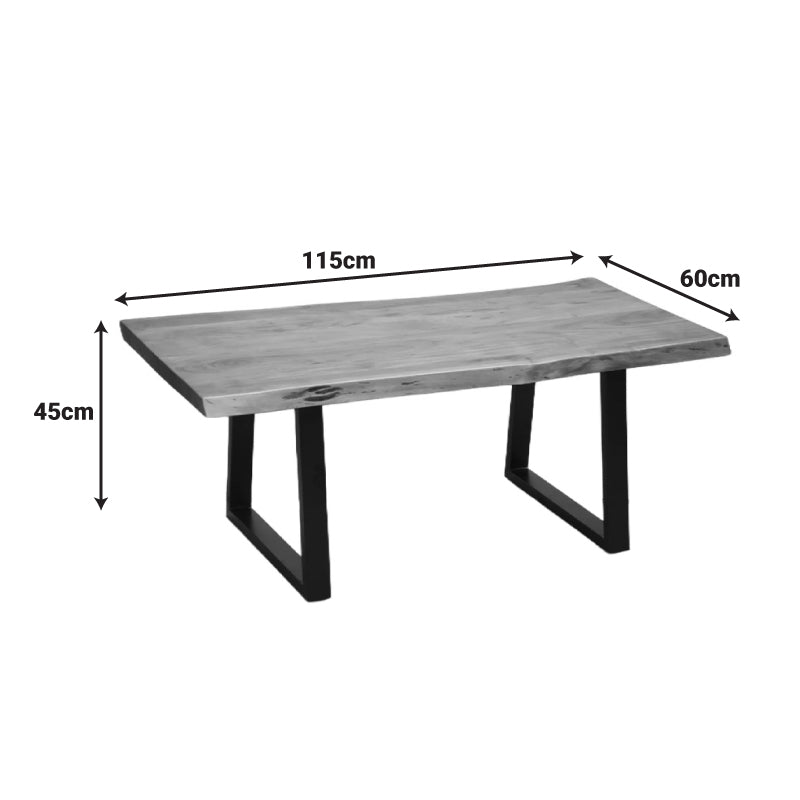 Холна маса miles от масивна акациева дървесина с дебелина 3.7-4 см в цвят орех с черни метални крака 115x60x45 см