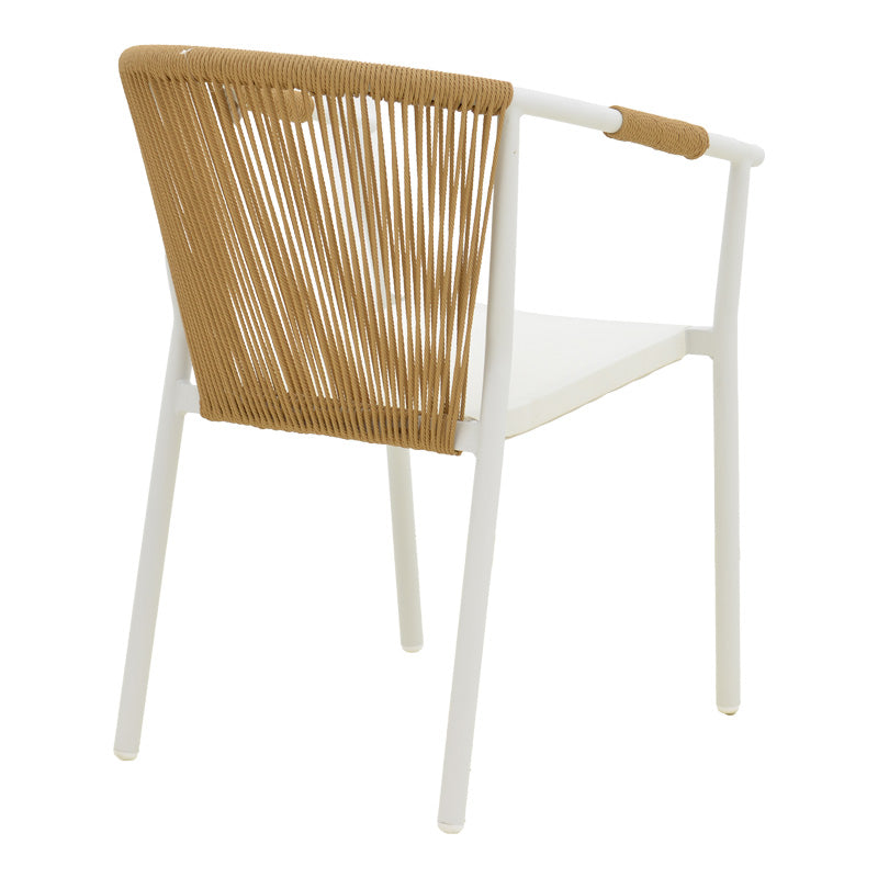 Алуминиев фотьойл Convince стифиращ се с бяла рамка-текстилен-пе ратан в естествен нюанс 56x63x82см