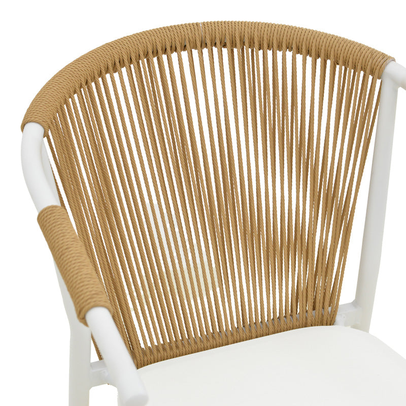 Алуминиев фотьойл Convince стифиращ се с бяла рамка-текстилен-пе ратан в естествен нюанс 56x63x82см