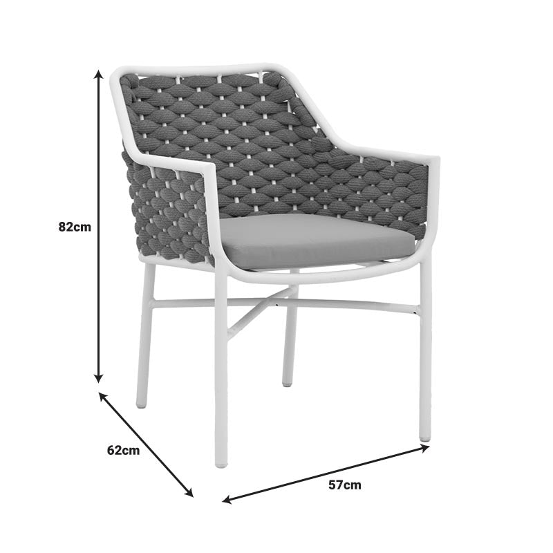 Стифиращ се алуминиев фотьойл Ortegia с бяла рамка-каки въже 57x62x82см