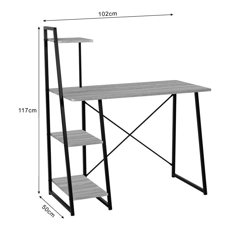 Офис бюро с рафтове Deckstor в цвят дъб с черни метални крака 102x50x117см