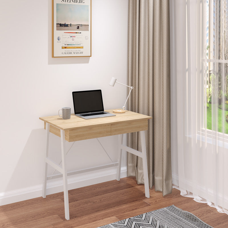 Офис бюро с чекмеджета Lione в цвят дъб с бели метални крака 90x50x75см