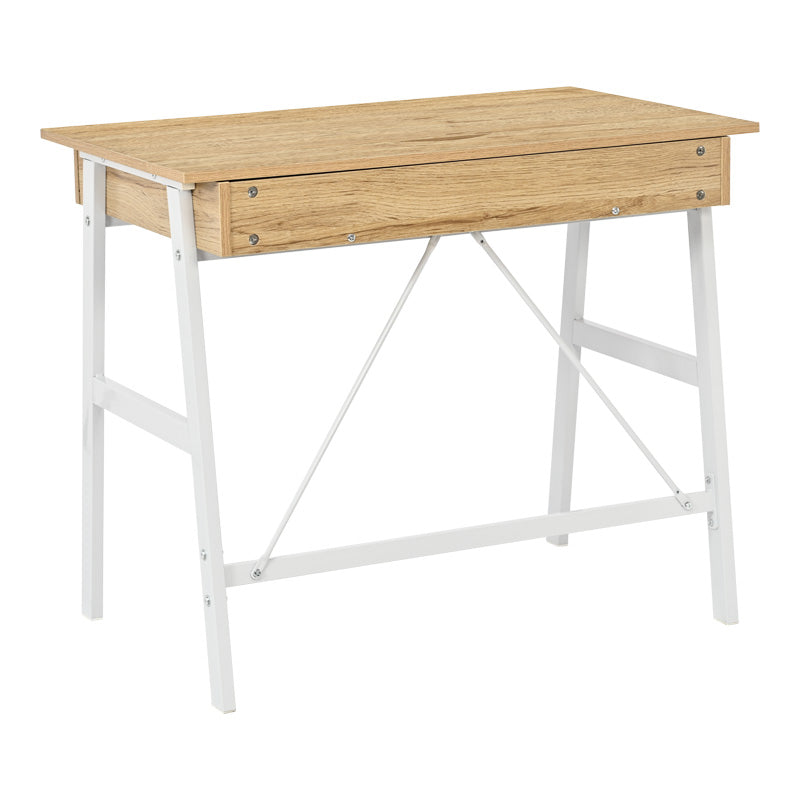 Офис бюро с чекмеджета Lione в цвят дъб с бели метални крака 90x50x75см