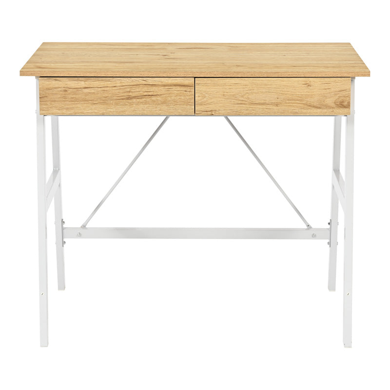 Офис бюро с чекмеджета Lione в цвят дъб с бели метални крака 90x50x75см