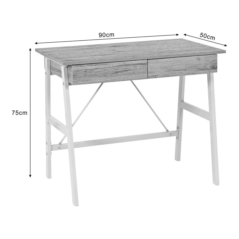 Офис бюро с чекмеджета Lione в цвят дъб с бели метални крака 90x50x75см