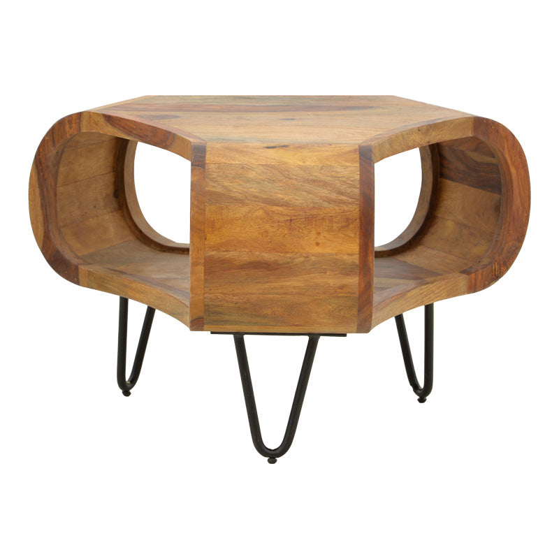 Маса Merck масивно дърво цвят орех с черни метални крака d55x38cм