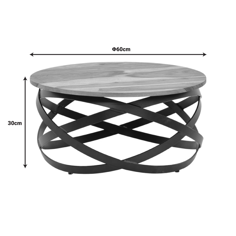 Маса Monar масивно дърво цвят орех с черни метални крака, Ф60x30см