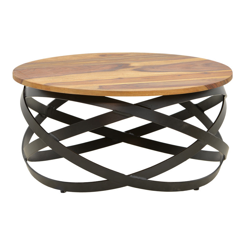 Маса Monar масивно дърво цвят орех с черни метални крака, Ф60x30см