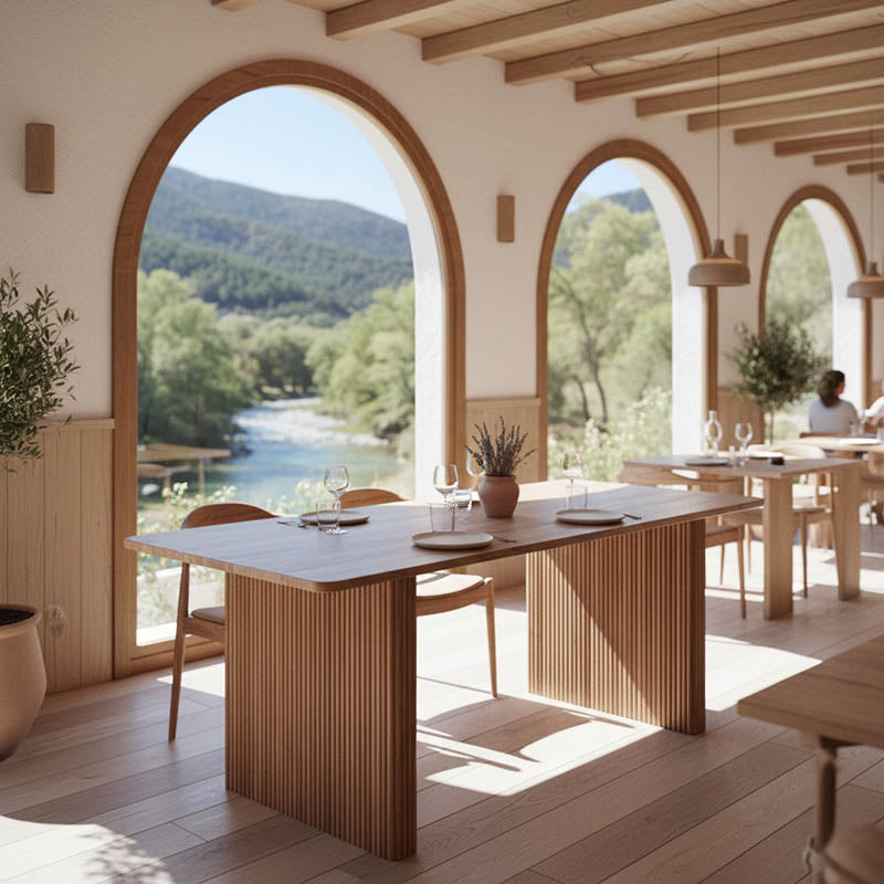 Трапезна маса Casi масивно акациево дърво в естествен цвят 200x100x76cm