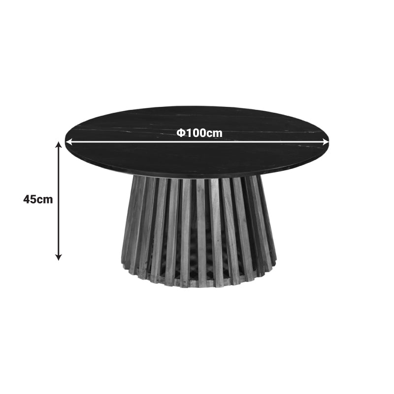 Холна маса Мable масивно акациево дърво в естествен цвят и плот от черен мрамор d100x45cm