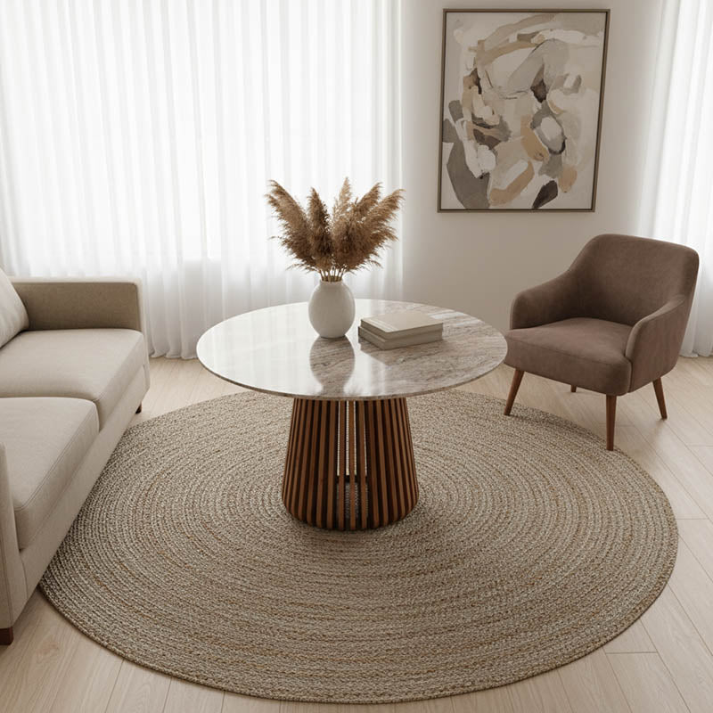 Маса Мable масивно акациево дърво в естествен цвят и мраморен плот d120x76cm