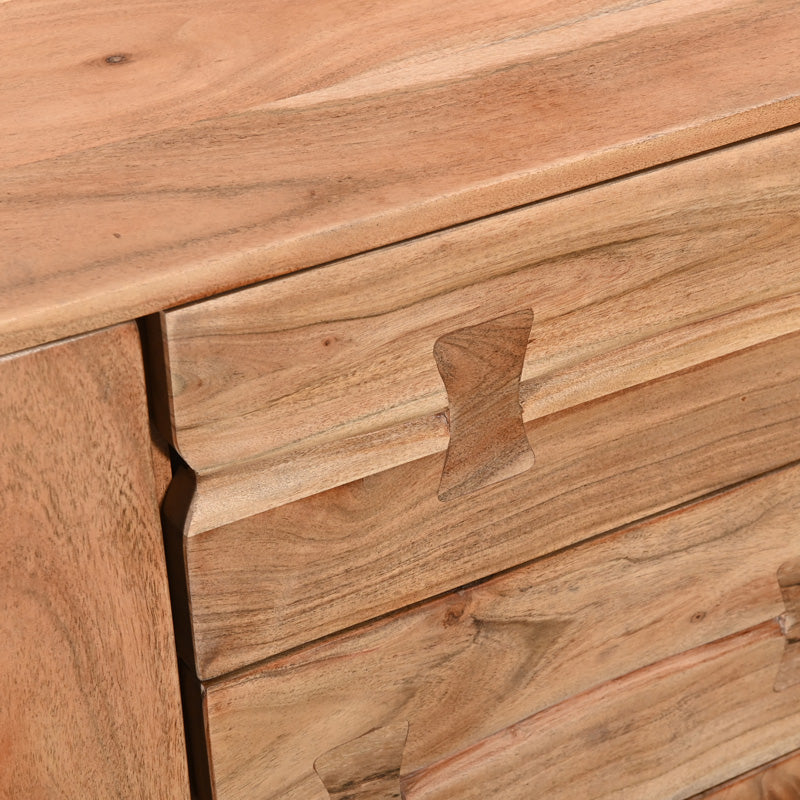 Бюфет leontina масивно акациево дърво в естествен цвят и черен метален крак 150x45x86см