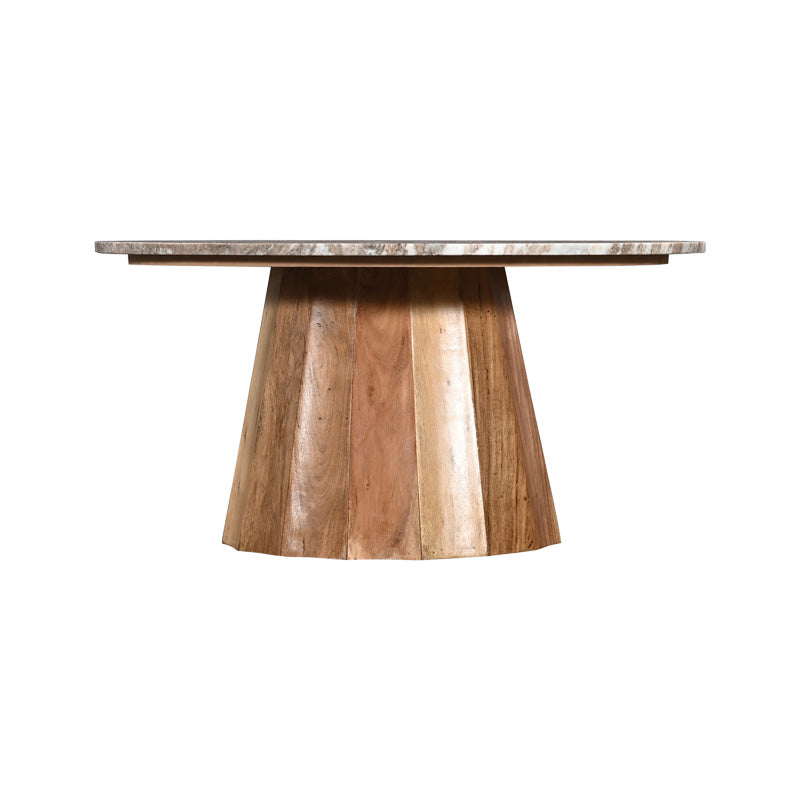 Холна маса Ezerdian акациево дърво масив в естествен цвят и мраморен плот d90x45см