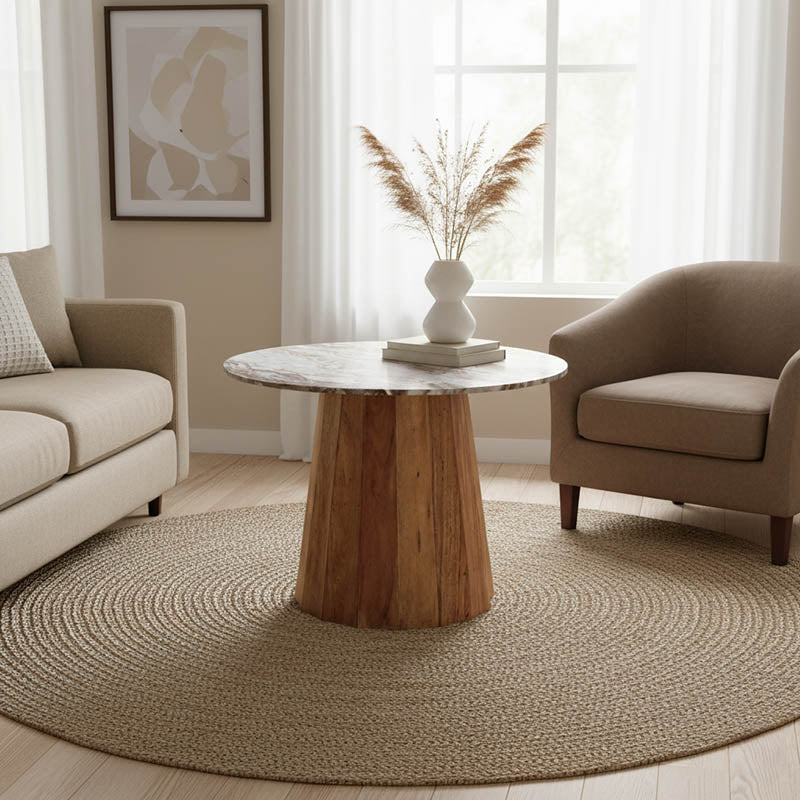 Маса Ezerdian масивно акациево дърво в естествен цвят и мраморен плот d120x76cm