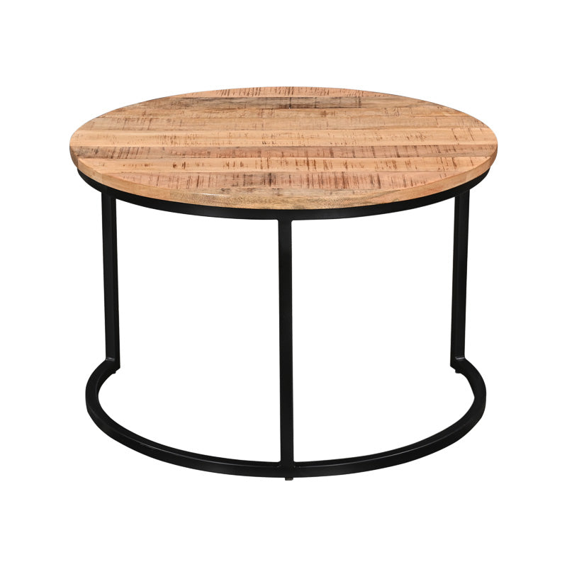 Холна маса frina комплект 3 части мангово дърво в естествен цвят и черен метален крак