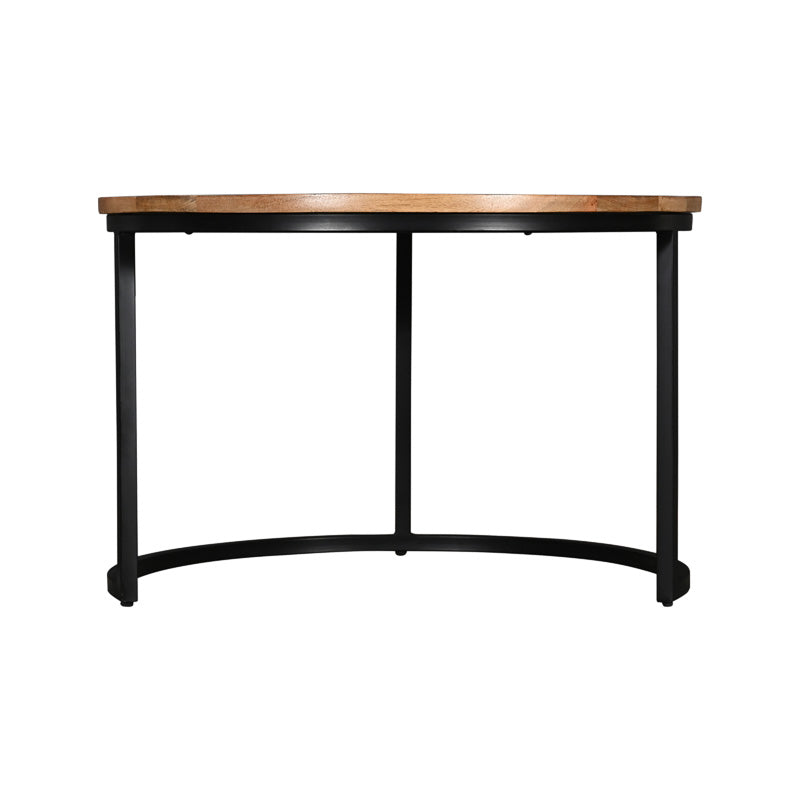 Холна маса frina комплект 3 части мангово дърво в естествен цвят и черен метален крак