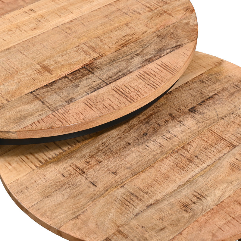 Холна маса frina комплект 3 части мангово дърво в естествен цвят и черен метален крак