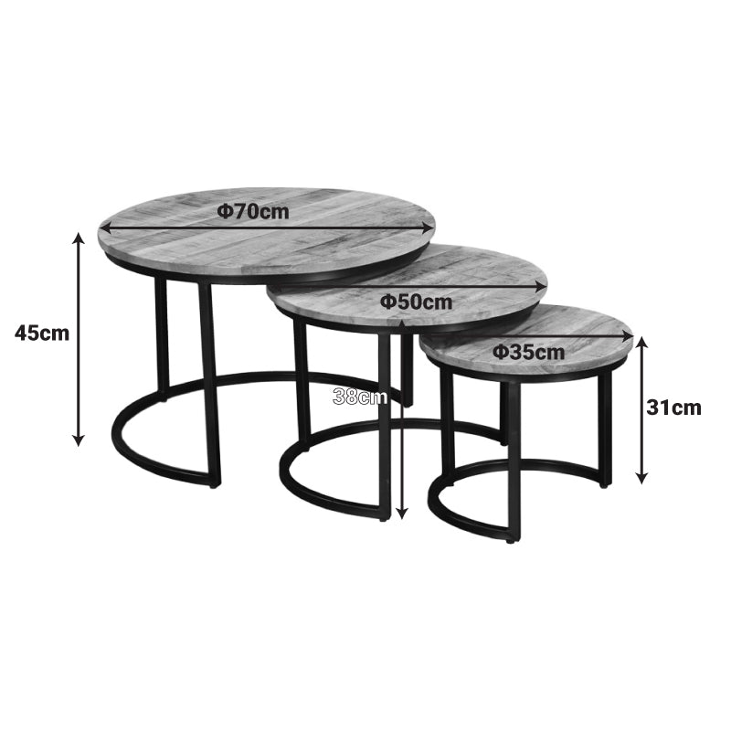 Комплект холна маса Frina от 3 броя мангово дърво в цвят орех с черен метален крак