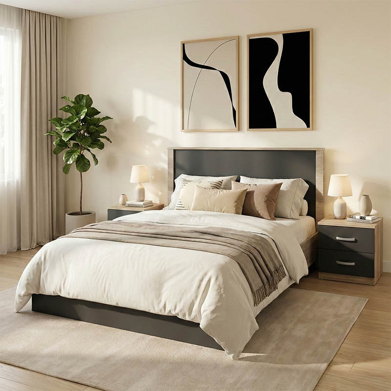 Комплект за спалня Athos Sonoma Charcoal с легло 140x200 см, 3 части