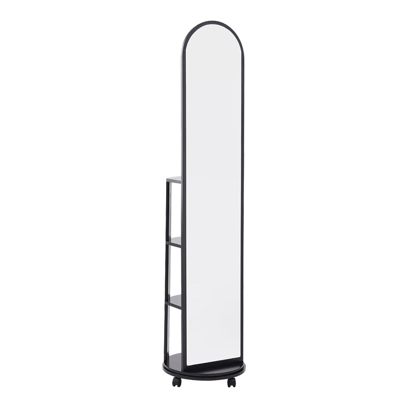 Mдф огледало на колелца Espero с рафтове в черен абажур d34x170см