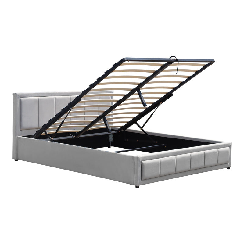 Легло Huga с място за съхранение, кадифе, сиво 160x200см