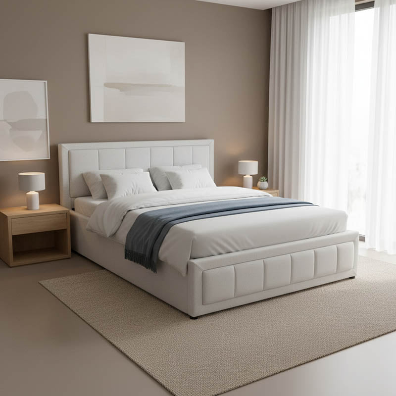 Легло huga с място за съхранение, плат сив 160x200 см