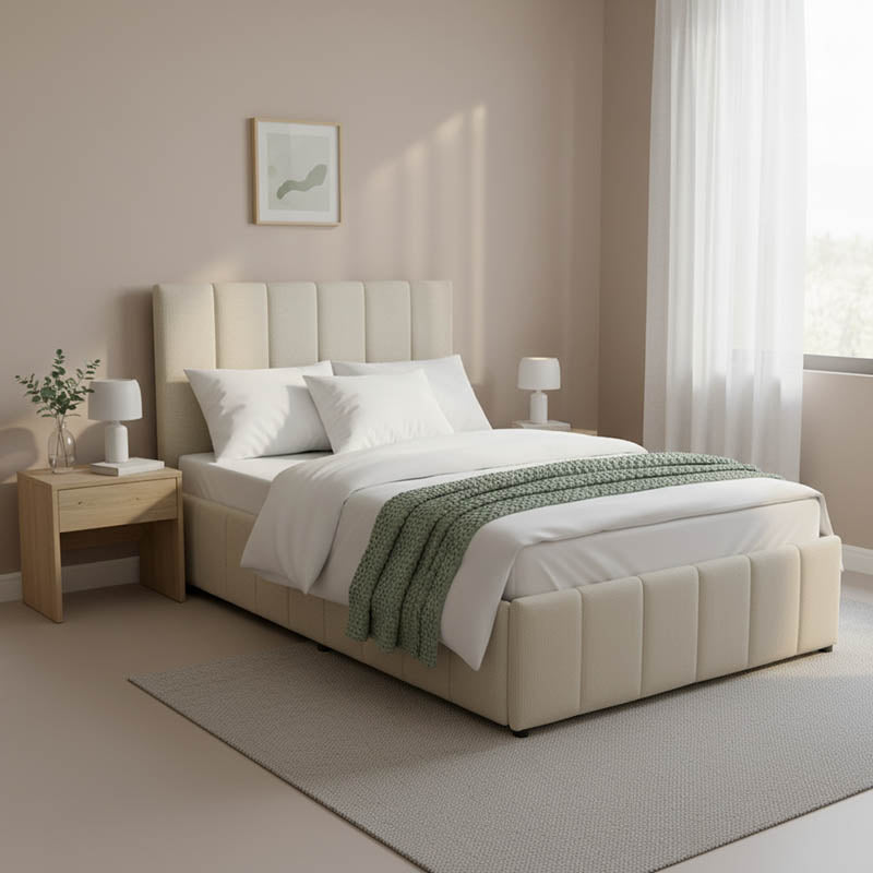 Легло snuggle с място за съхранение, плат бежов, 120x200 см