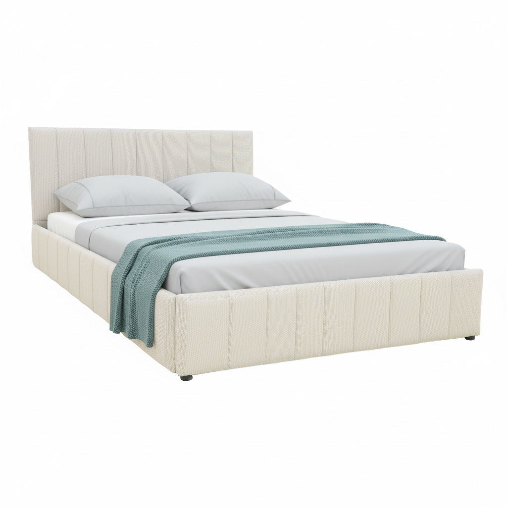 Легло Snuggle с място за съхранение, плат бежово 160x200см