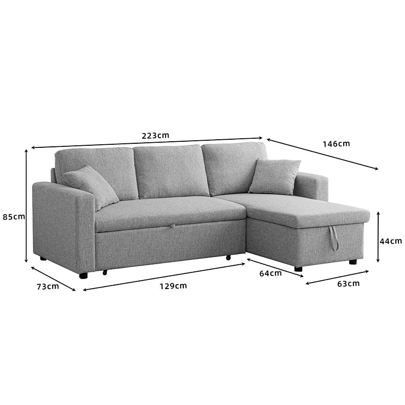 Ъглов двустранен диван Kamore с място за съхранение антрацит плат 223x146x85cm