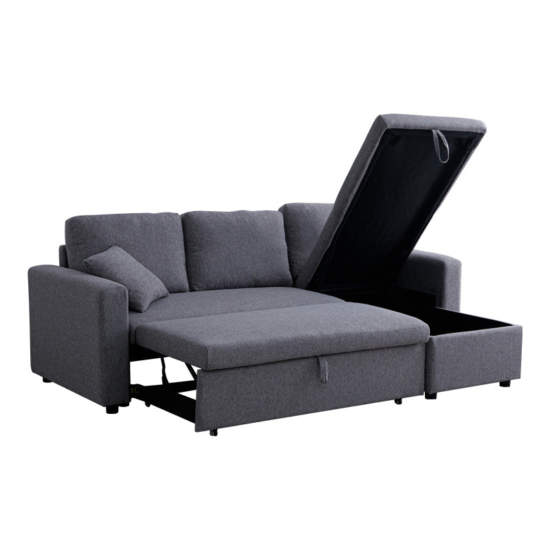 Ъглов двустранен диван Kamore с място за съхранение сив плат 223x146x85cm