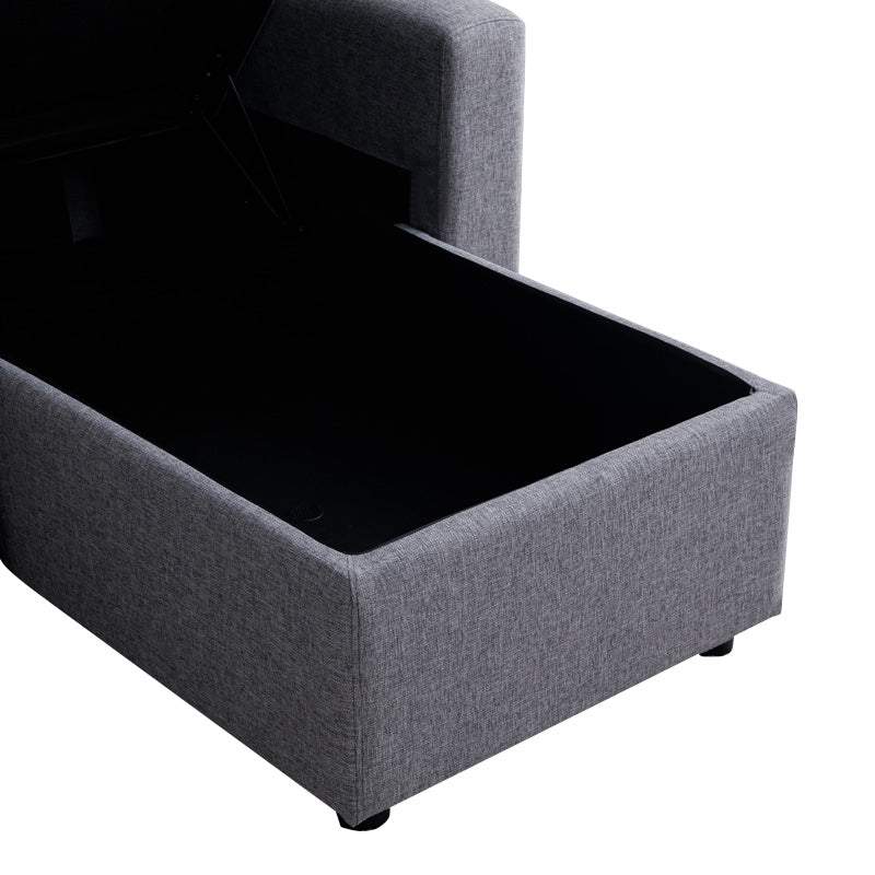 Ъглов двустранен диван Kamore с място за съхранение сив плат 223x146x85cm