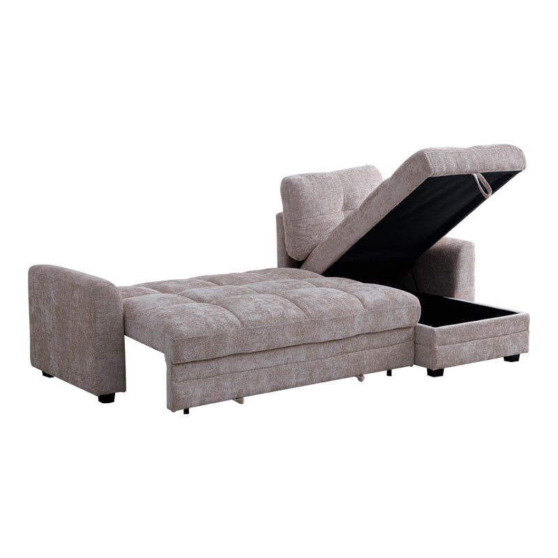 Ъглов двустранен диван Comfie с място за съхранение бежов плат 267x159x97cm