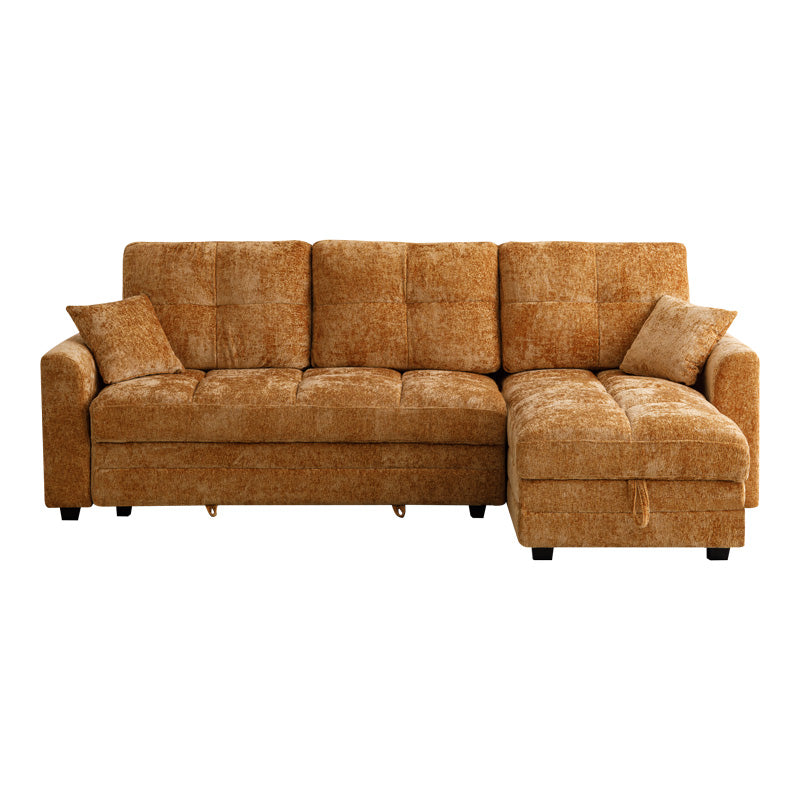 Ъглов двустранен разтегателен диван Comfie с място за съхранение камилска тъкан 267x159x97cm