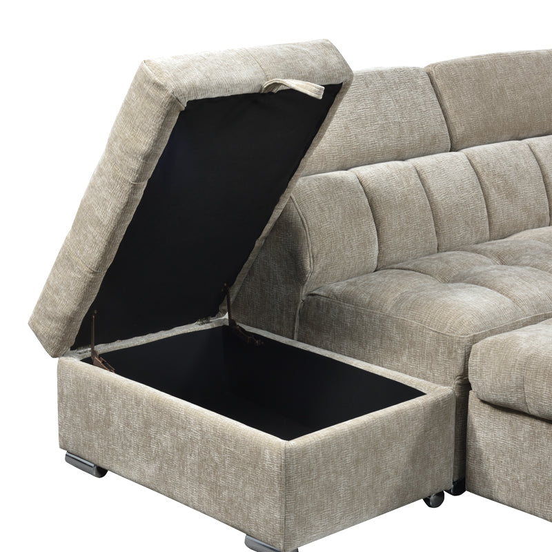 Ъглов разтегателен диван ляв ъглов NUVORA с място за съхранение бежов плат 244x225x79см