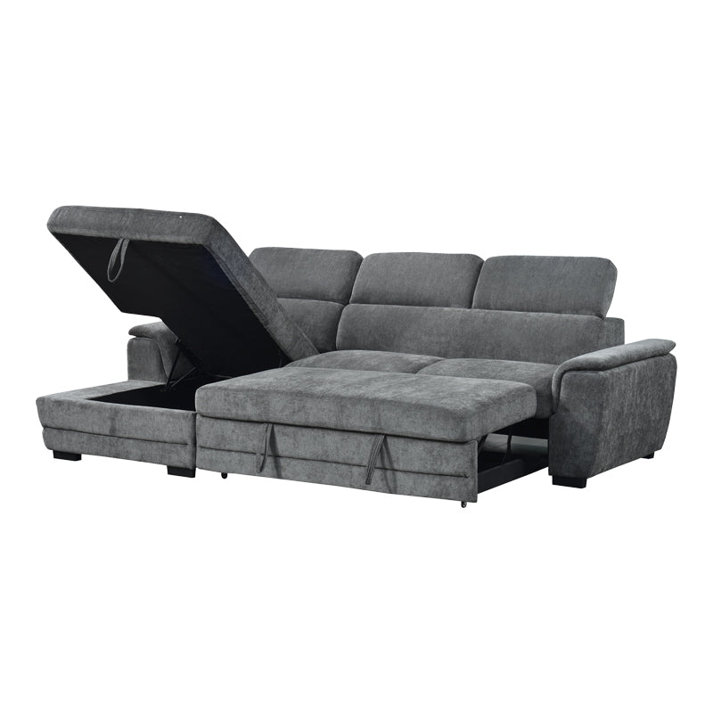 Ъглов разтегателен диван DREAMORA в десен ъгъл с място за съхранение, антрацит, плат, 270x167x82 см