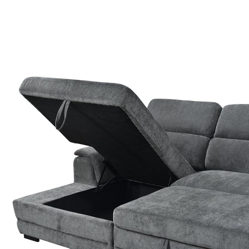 Ъглов разтегателен диван DREAMORA в десен ъгъл с място за съхранение, антрацит, плат, 270x167x82 см