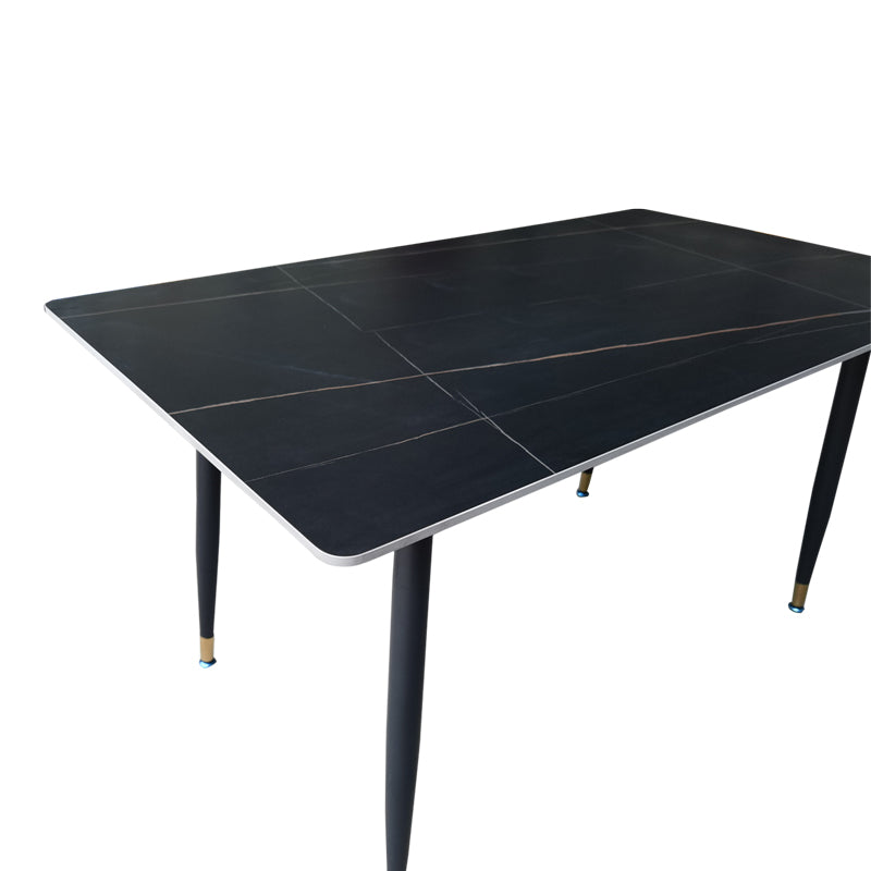 Маса Pembe d, черен мрамор, синтерован камък - черни метални крака, 140x80x75см