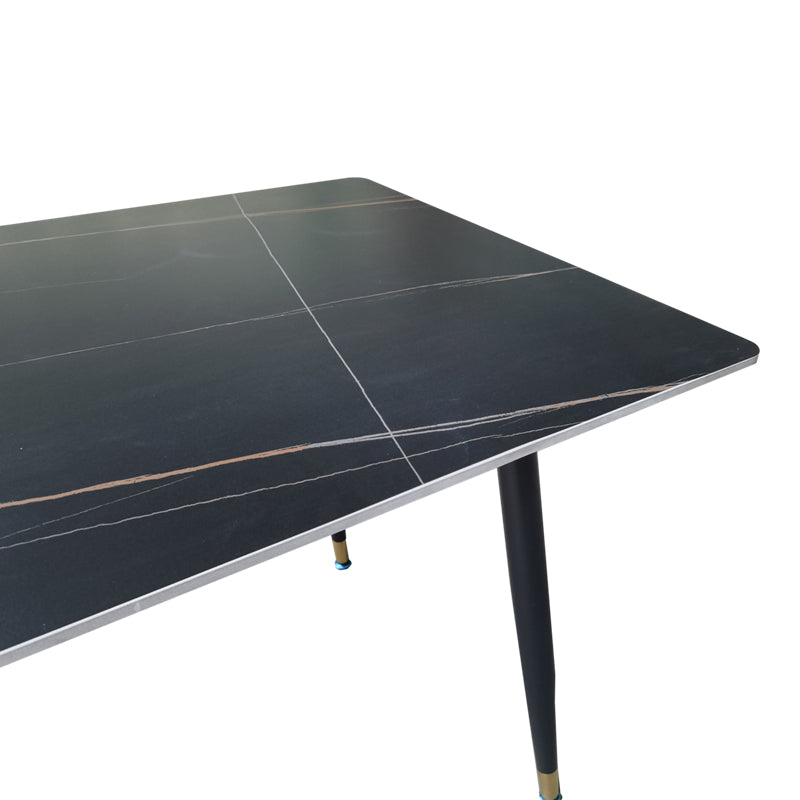 Маса Pembe d, черен мрамор, синтерован камък - черни метални крака, 140x80x75см