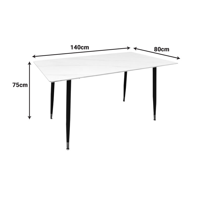 Маса Pembe d, черен мрамор, синтерован камък - черни метални крака, 140x80x75см